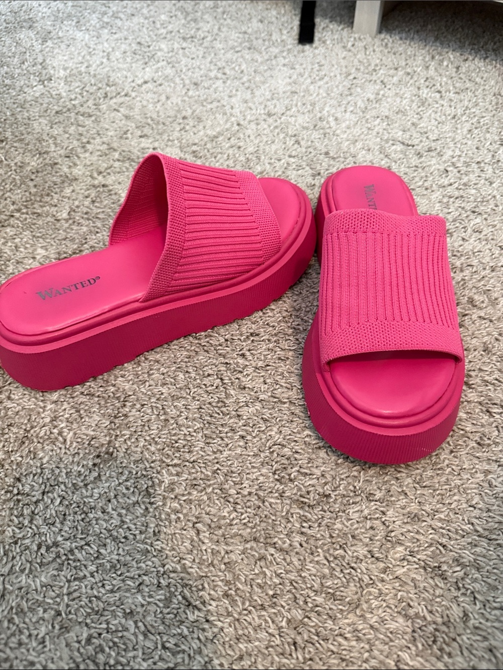 WANTED Hot Pink Knit Platform Slide Sandals- Chunky Y2K Style - Womens